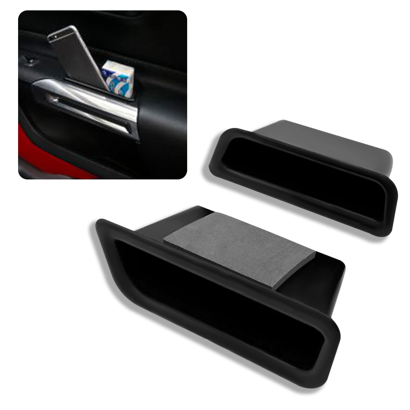 Photo 1 of 1 Set Door Side Storage Box, Car Door Storage, Interior Side Door Pocket Storage Boxes, Car Accessories Interior Doors Side Organizer Tray Compatible with Mustange 2015-2024
