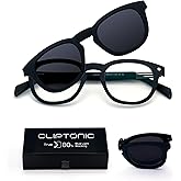 CLIPTONIC 2-in-1 Magnetic Clip- On Blue Light Blocking Glasses Round Semi Cat-Eye Frame+Polarized UV400 Clip, TR90 Frame