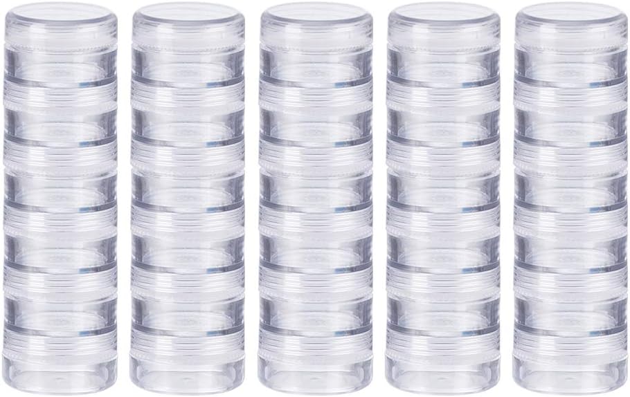 BENECREAT 30 PCS Plastic Stackable Clear Round Bead Container Storage Jars For Crafts,Small Items,Beads,Jewelry Findings