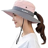 Muryobao Women's Ponytail Sun Hat UV Protection Foldable Mesh Wide Brim Beach Fishing Hat