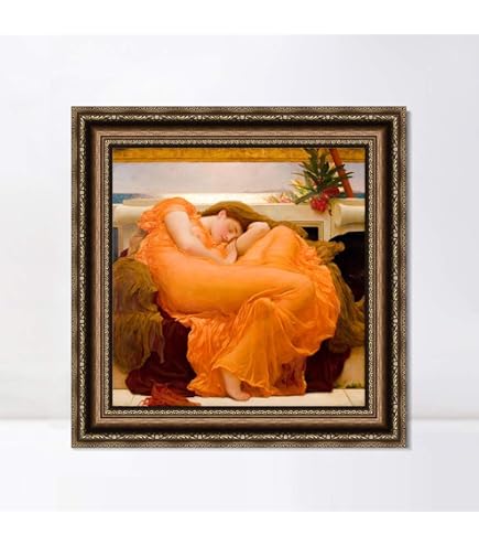 Amazon.com: WONDERFULITEMS Flaming June Summer Sleeping Woman wrapped in a  Sheer and Vibrant Orange Dress Painting by Frederic Leighton 22