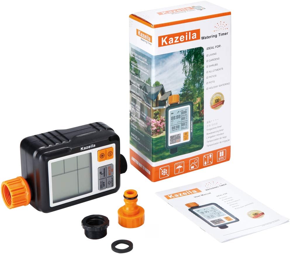 Kazeila Digital Irrigation Timer - Programmable Water Timer Garden Lawn Hose Faucet Sprinkler Water Timer - 3" Large Screen/IP65 Waterproof/Rain Delay/Child Lock Mode/Auto&Manual Mode: Home & Kitchen