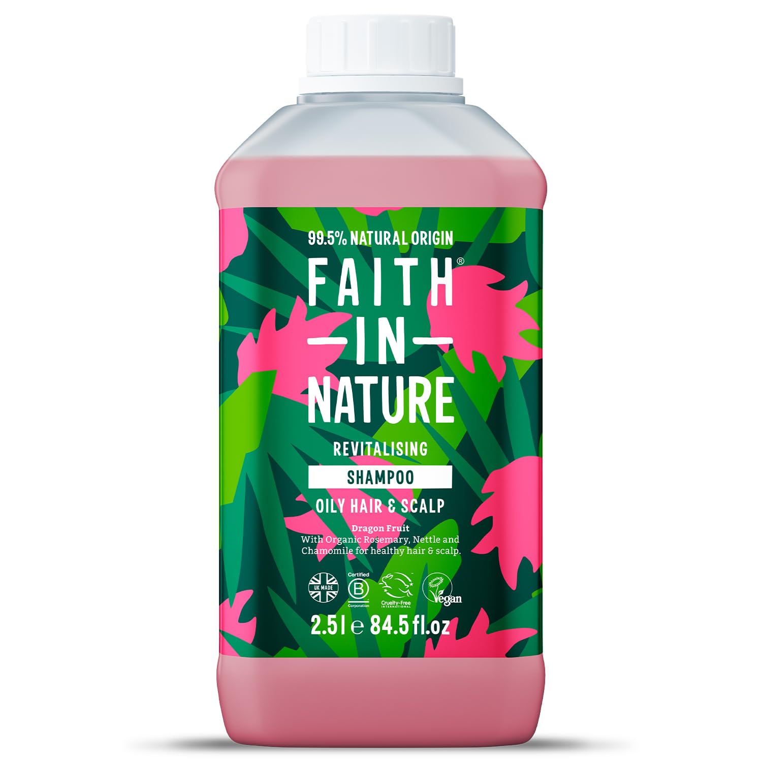 Faith In Nature Natural Dragon Fruit Shampoo, Revitalising for Oily Hair & Scalp, Vegan & Cruelty Free, No SLS, Silicones or Parabens, 2.5L Refill