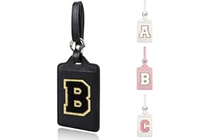 XSUIOY Personalized Initial Luggage Tags for Suitcases, Leather Chenille Letter Cute Luggage Tags with Privacy Name Card, Embroidered Travel Bag Backpack Tags Gifts for Women Kids Girls Teens(Black-B)