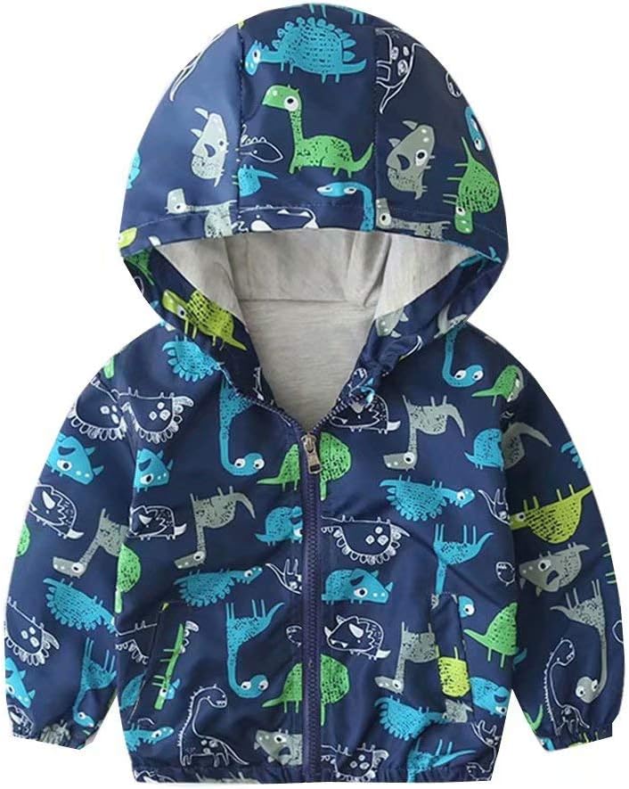 Boys' Hooded Dinosaur Jacket Windbreaker Outerwear