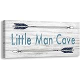 Vintage Boys Nursery Canvas Wall Art | Rustic Kids Bedroom Rules Prints Signs Framed | Little Man Cave Wood Sign Decor (8 X 1