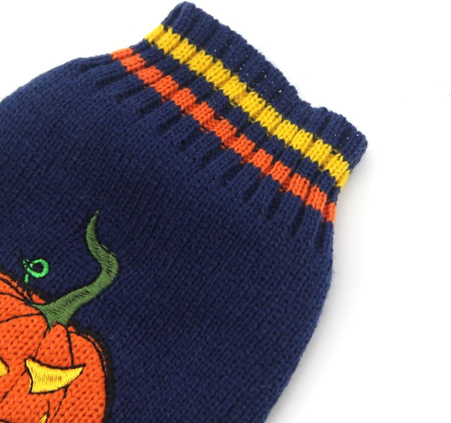 PETCARE Halloween Pet Dog Sweater Pumpkin Striped Knit Jumper Clothes For Dogs Pets Costume Holiday Party for Cat and Puppy(Navy Blue Pumpkin,XS) - Image 5