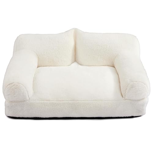 Hollypet Cat Bed Small Dog Bed, Fluffy Plush Cat Sofa for Cats and Puppy, Soft Sleeping Pet Sofa Breathable Pet Cushion, Beige