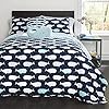 Lush Decor Whale Kids Reversible 4 Piece Quilt Bedding Set with Sham and Decorative Throw Pillows, Twin, Navy