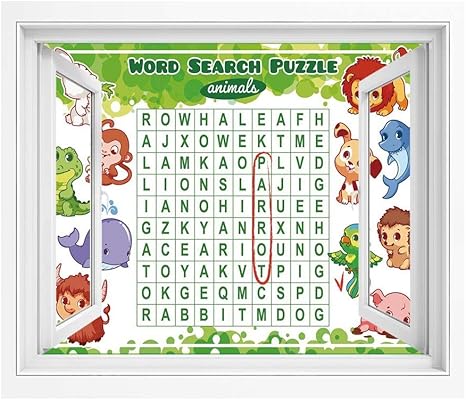 Amazon 単語検索パズル ウォールステッカー 180x140 Cm かわいい動物ワークシートプリントで飾られた子供のための教育ゲーム 壁紙 簡単壁紙シール 風景 景色ステッカ多色 ウォールステッカー オンライン通販