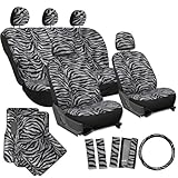 OxGord 21pc Set Zebra Car Seat Cover, Carpet Floor Mats Steering Wheel Cover Shoulder Pad-Airbag-Front Low Buckets-50-50 or 60-40 Rear Split Bench-Universal Fit, Truck, SUV, or Van, Charcoal Gray