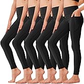 5 Pack Girls' Athletic Leggings with Pockets, Ankle Length Yoga Pants for School Kids Outfits Clothes