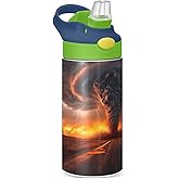 FLildon Small Water Bottle for Kid 12oz Lightning Tornado Insulated Bottles with Straw Lid Stainless Steel Tumbler Vacuum Cup Thermal Bottles