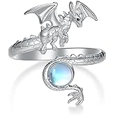 qielizhu Dragon Ring 925 Sterling Silver Adjustable Moonstone Dragon Ring Dragon Jewelry Gifts for Women