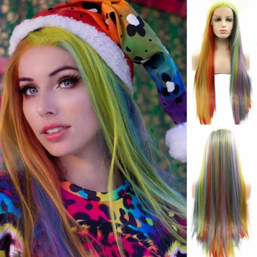 13x3" Pre Plucked Long Straight Colorful Wigs for Women Natural Looking Heat Resistant Fiber Synthetic Lace Front Wigs for Replacement/Party/Cosplay/Costume/Daily Use (8 Colors)