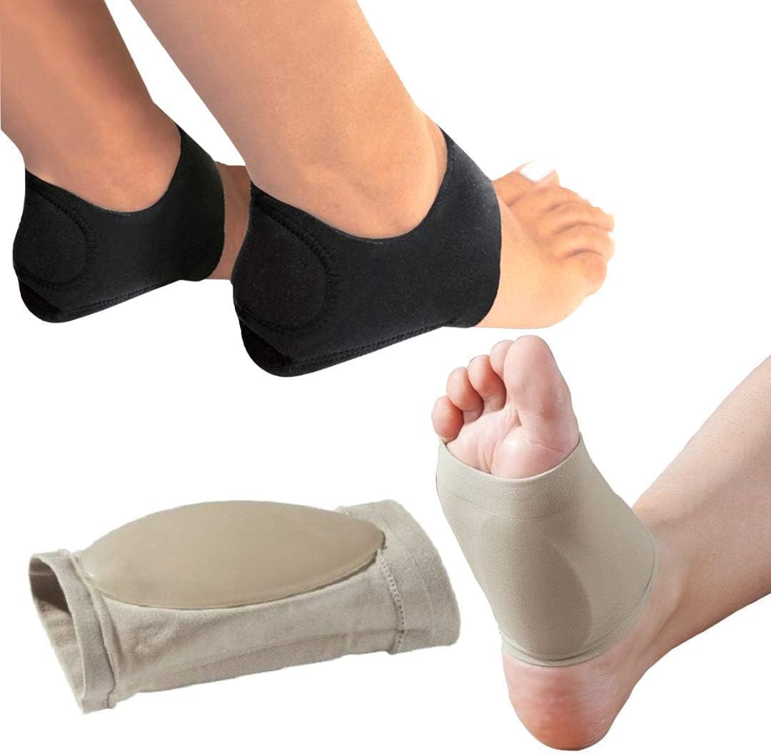 MEDIZED® Plantar Fasciitis Therapy Wrap Heel Foot Pain Arch Support Ankle Brace Insole Orthotic … (Beige Arch Sleeve and Black Heel Wrap)