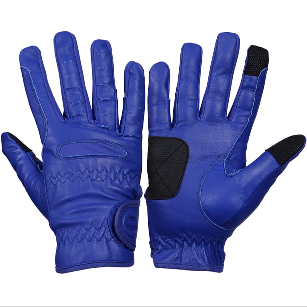 eGlove EQUEST GRIP PRO Leather Touchscreen Horse Riding Gloves (Royal Blue, Large)