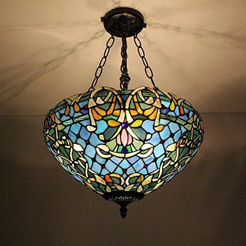 LILAS European Vintage Pastoral Style Elegant Tiffany 16-Inch Handmade Stained Glass Pendant Lamp Dining Room Light