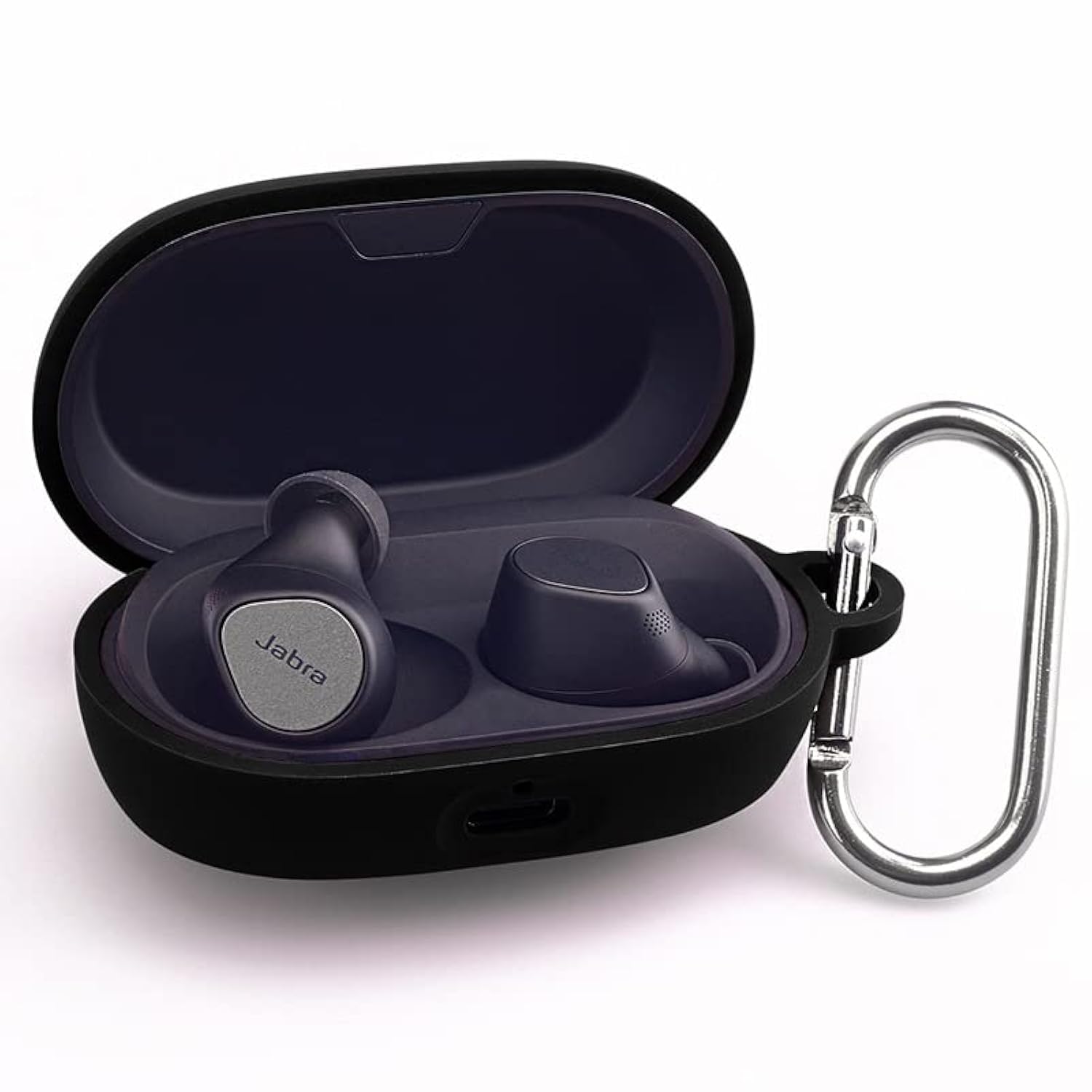 QINOUK for Jabra Elite 7 Pro Case,Dustproof,Shockproof and with Carabiner,Premium Soft Silicone Full Protective Case Compatible with Jabra Elite 7 Pro [Front LED Visible]-Black