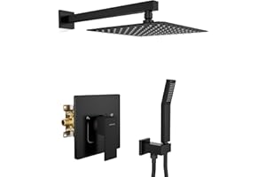 SR SUN RISE Shower System Bathroom 10 Inch Rainfall Shower Head & Handle Set Wall Mounted Rain Shower Faucet Set Matte Black