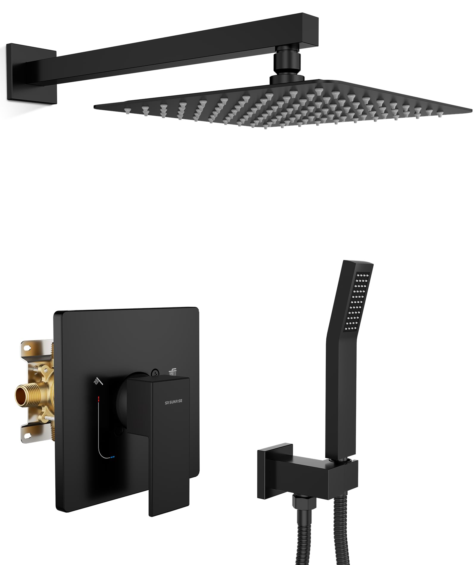Photo 1 of SR SUN RISE Shower System Bathroom 10 Inch Rainfall Shower Head & Handle Set Wall Mounted Rain Shower Faucet Set Matte Black