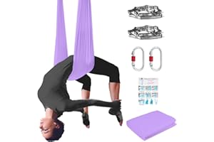 PRIOR FITNESS Low Stretch Aerial Yoga Hammock Kit 4.4 Yards Aerial Silk For Professional Yoga Instructors,Yoga Swing Set,Improve your Flexibility & Core Strength,Yoga Starter Kit