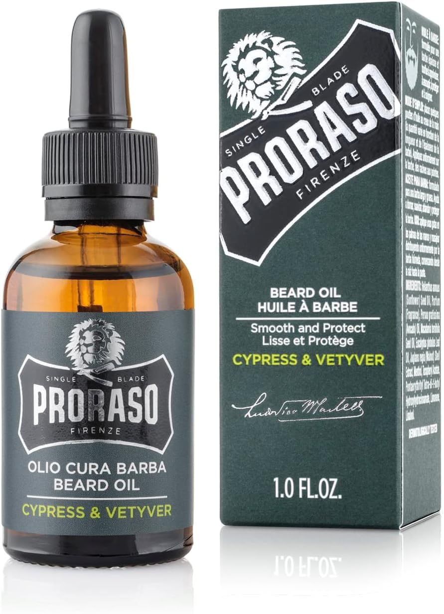 Proraso Beard Oil Cypress & Vetyver, 30ml, Scented Beard Softener for Men Softens and Protects Long, Bristly Beards, Made in Italy
