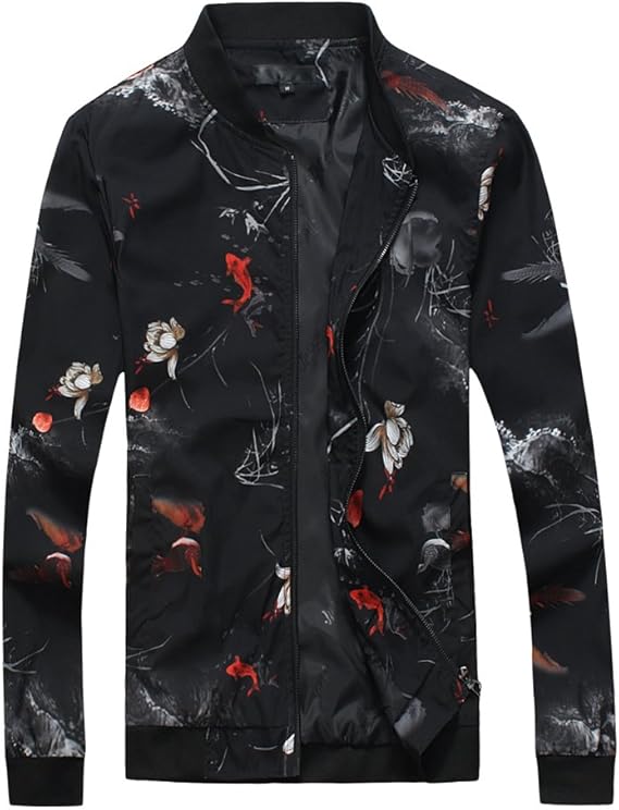 Amazon ジャケットメンズ ジャンパー 花柄 スタジャン 花柄 立て襟 花柄ジャケット 防水 防風 アウター 長袖 アウター メンズ 冬 スタジャン 長袖 メンズ 無地 ブルゾン M コート ジャケット 通販