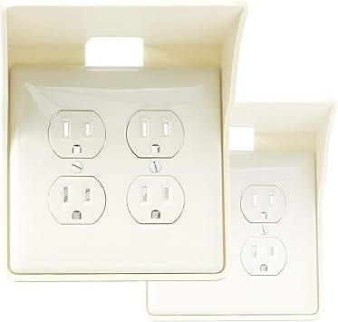 Power Perch Double Wall Outlet Shelf Home Wall Shelf Organizer For Outlets Perfect For Bathroom Kitchen Bedrooms With Cord Management And Easy Installation Almond 2 Pack Amazon Com