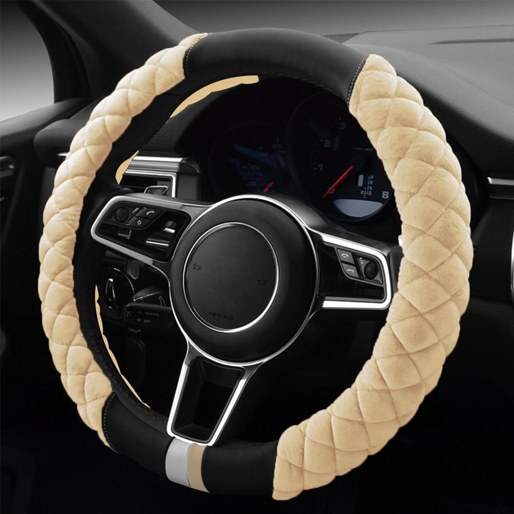 Photo 1 of Cxtiy Universal Car Steering Wheel Cover Fluffy Winter Plush Steering Wheel Cover (A-Beige)