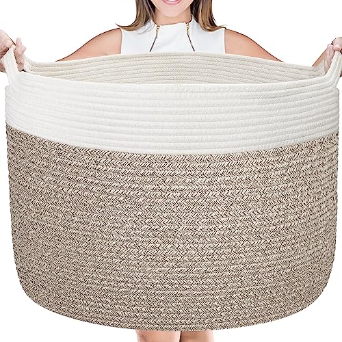 AivaToba Cotton Rope Basket, 22” x 14” Blanket Basket for Living Room, Woven Baby Laundry Baskets with Handles for Toys, Storage, XXXLarge Basket for Organizing