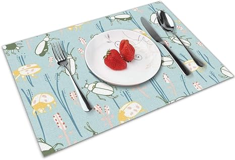 Amazon ランチョンマット 撥水 プレースマット 4枚セット 昆虫 可愛い 防汚 断熱 丸洗い 滑り止め お手入れ簡単 家庭用 レストラン用 45x30 Cm ランチョンマット オンライン通販