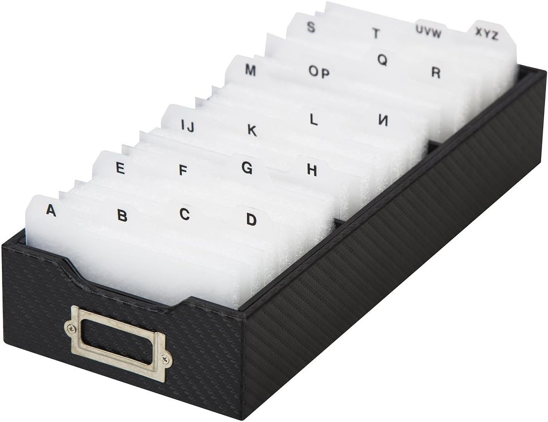 JackCubeDesign Carbon Fiber Business Card Holders Organiser Coupon Holder Name Card Organiser Name Card Holder With Removable Divider For Desk(10.9 x 4.5 x 24.7 cm) - Image 4