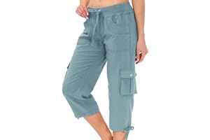 MoFiz Womens Capris with Pockets Loose Fit Casual Capri Pants Dressy Lightweight Ladies Baggy Cargo Pants for Hiking
