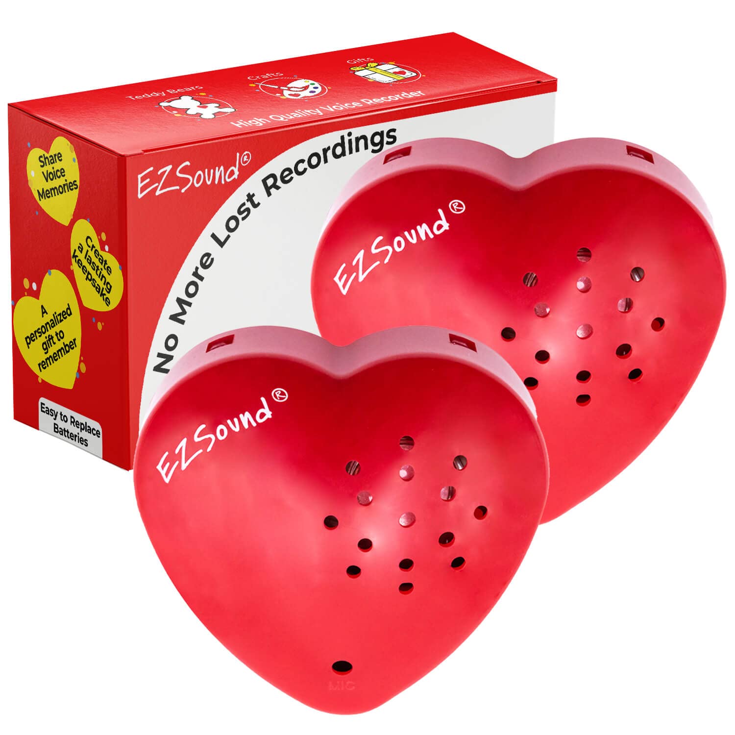Photo 1 of EZSound Voice Recorder for Stuffed Animal | 2 Pack - 30 sec Voice Box for Stuffed Animal | Recording Safe Recordable Heart Button | Sound Module Insert for Build a Bear, Kids, Teddy, Toy and Gifts Red