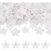 FASHEWELRY 200 Pcs Acrylic Flower Bead Caps White Frosted Floral Loose Craft Beads Flower Blossom Spacer Beads Caps for Jewelry Making Bracelets Necklaces Crafts
