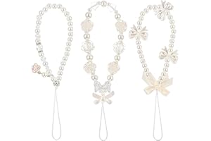 CASECOND 3 Pcs Phone Charm Strap Universal Cell Phone Lanyard Hand iPhone Wrist Strap Pearl Beaded iPhone Case Chain String Accessories for Women Girls Flower Heart Decoration Cute Aesthetic Butterfly Bow Knot