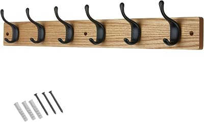 keypak 6 Matte Black Coat Hooks on Ash Board 68cm Modern Wall Mounted Rack