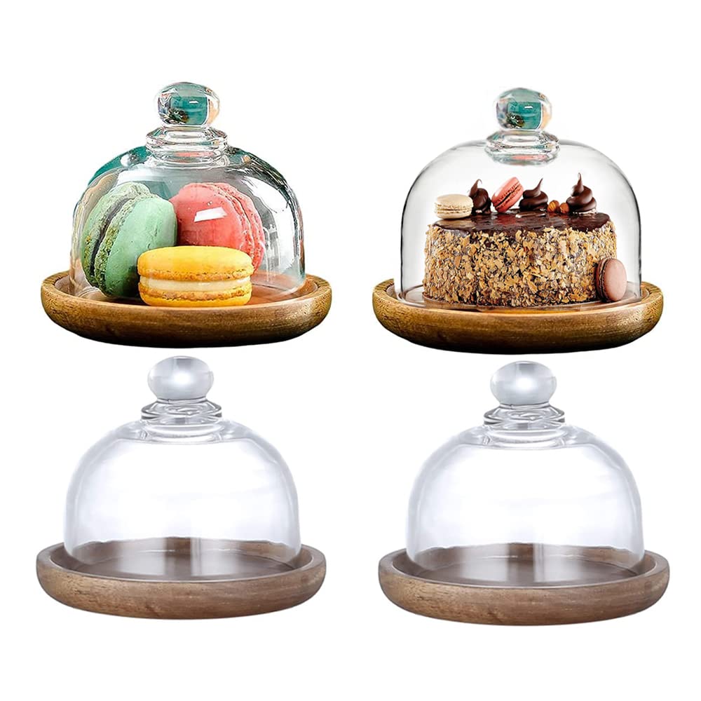 Tiamu Cake Stand with Dome Lid, Wood Cake Plate with Cover, Cake Display Stand Serving Tray for Chocolate Cupcake Candy Display, Ideal for Birthday, Wedding, Party, Café (10.5x9.5cm)