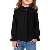 Haloumoning Girls Ruffle Long Sleeve Blouse Kids Button Down Uniform Dress Shirts 5-14 Years