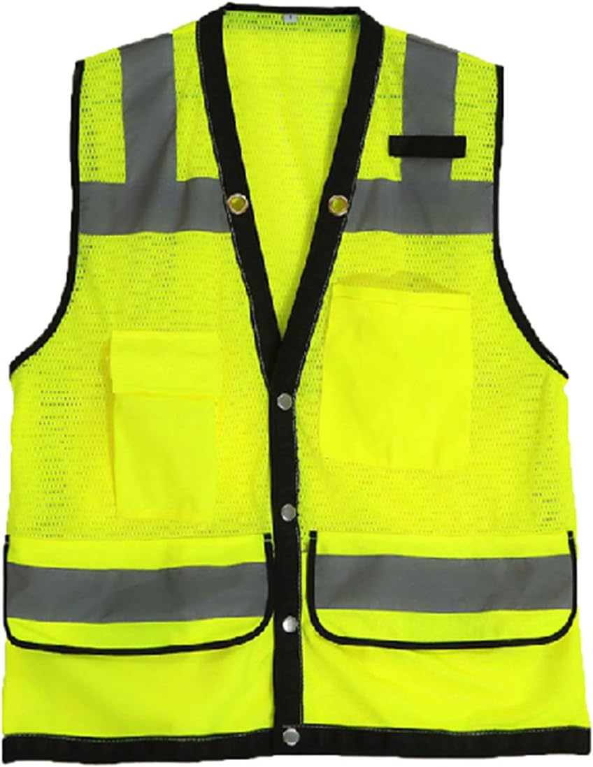 Misslo 4 Pockets High Visibility Safety Vest with Reflective Strips, Mesh Neon Yellow (Medium)