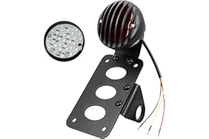 KATUR Black Motorcycle Side Mount Tail Light Brake License Plate Bracket Taillight Compatible with Suzuki Yamaha Honda Bobber Chopper