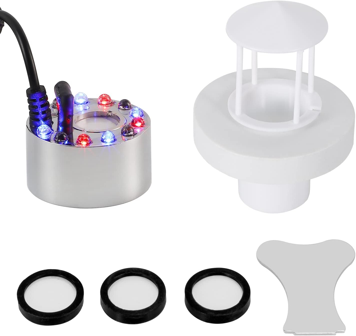 Indoor Fountains & Accessories - Mxmoonant 350ml/H Ultrasonic Mist Maker Fogger 12LED Lights Atomizer with Removable Splash Guard for Water Fountain Pond Pot Rockery Sink (Metal)