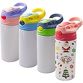 OKBA 4pcs 12oz sublimation Blanks sippy cup,sublimation tumblers for kids,Stainless Steel Insulated Toddler Water Bottle with Leak-Proof Straw Lid and Handle