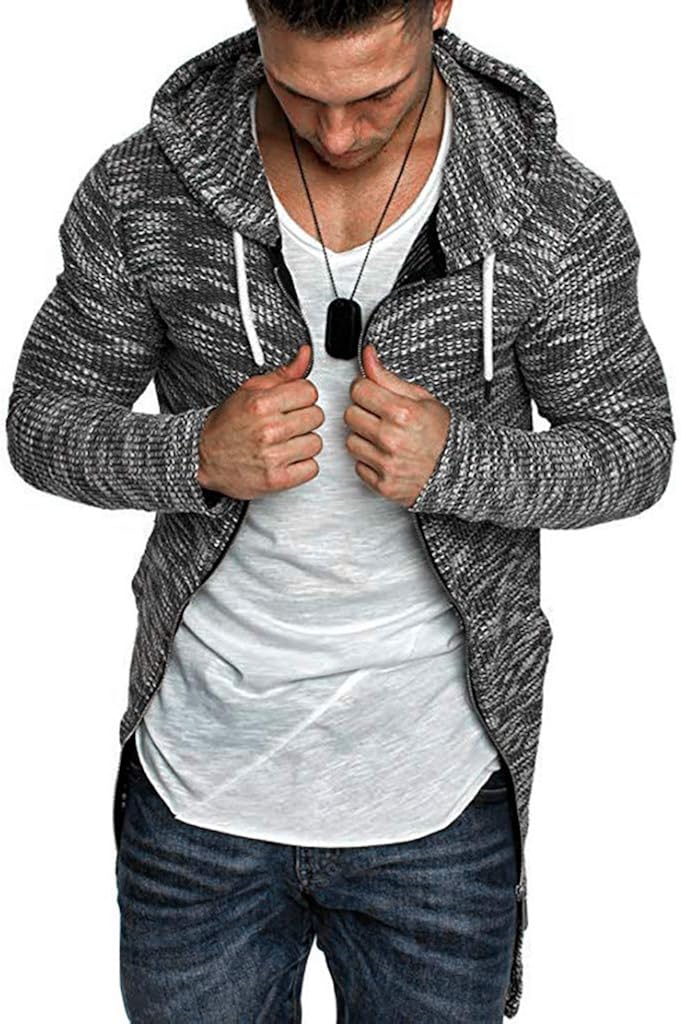 Uqiangy Mens Mid-Length Casual Slim Zipper Pocket Cardigan Sweater Hoodie Sweatshirt Plus Sizes at  Men’s Clothing store