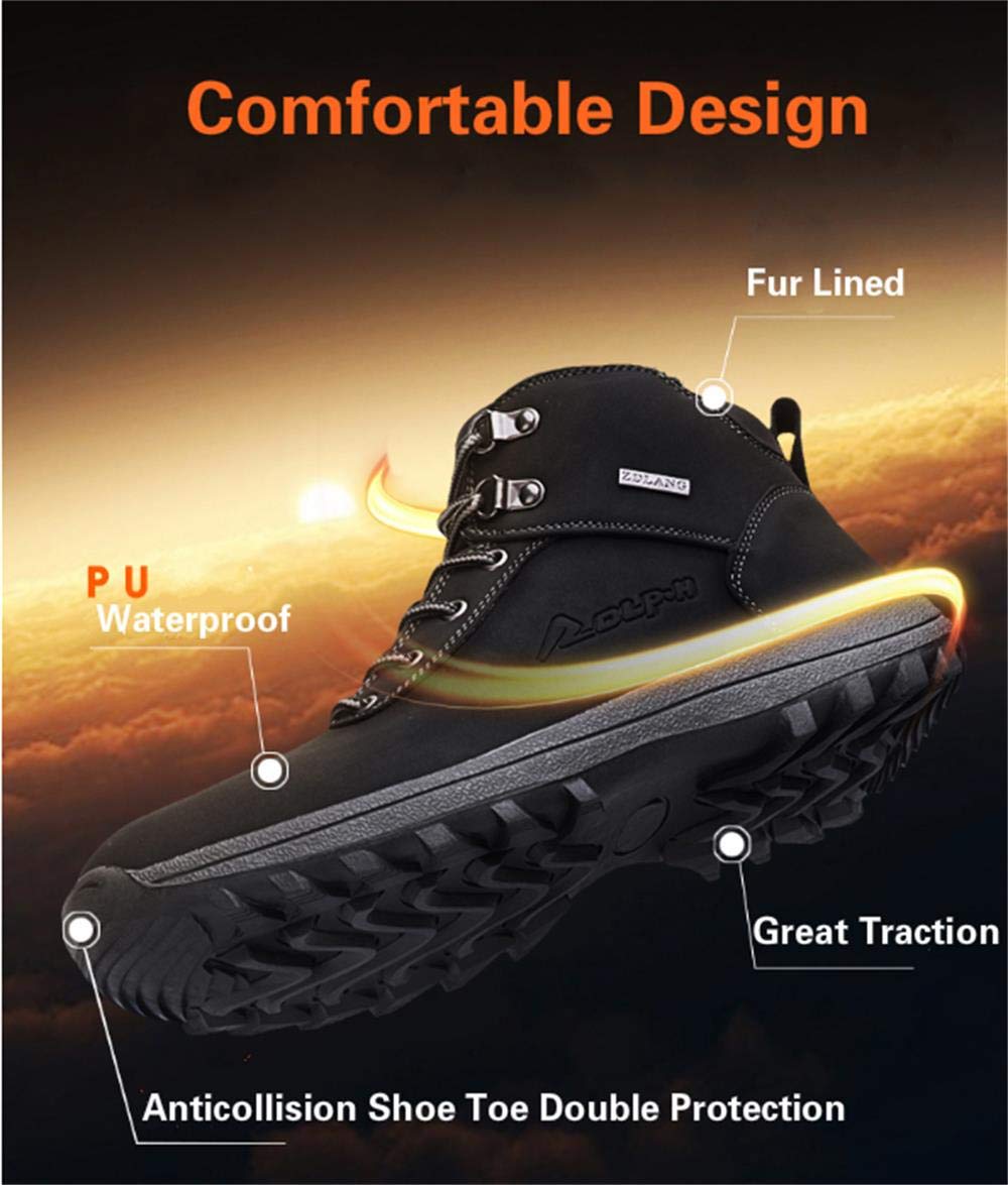 VANDIMI Winter Snow Boots for Men Waterproof Fur Lined Lace Up Hiking Shoes Warm Ankle Non Slip Boots