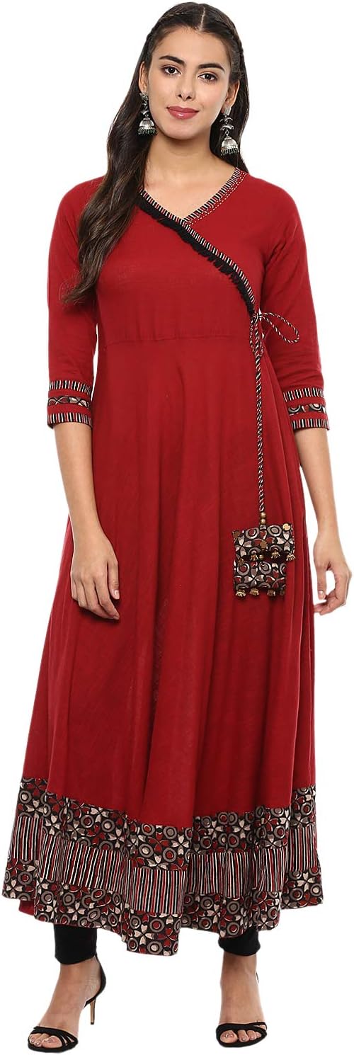 Yash Gallery Women's Rayon Printed Angrakha Kurta