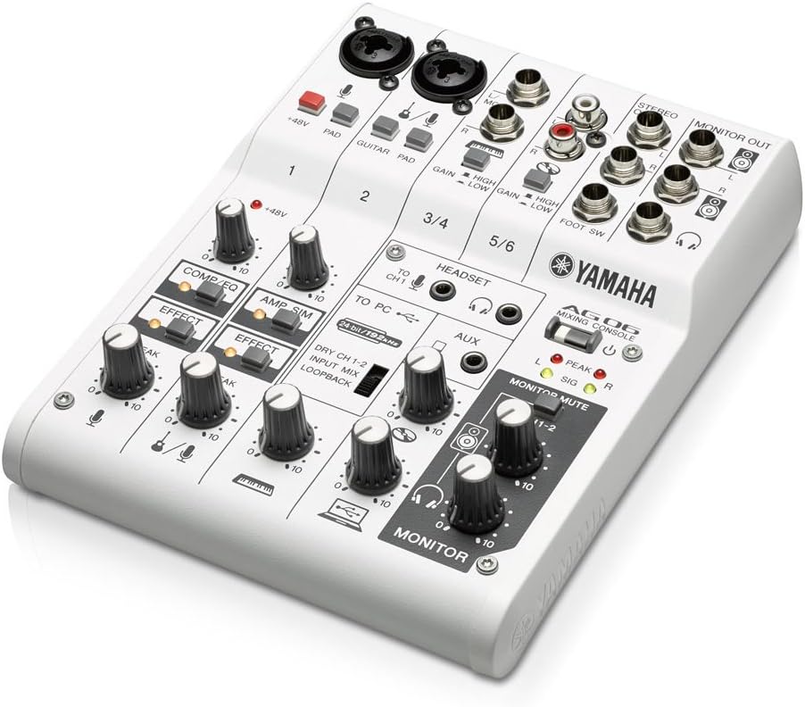 Yamaha AG06 - Studio mixer with USB capabilities for audio streaming and recording, in white - Image 3