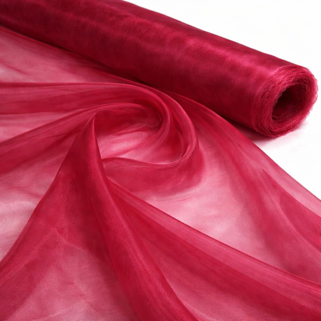 Midland Textiles Maroon 1 Meter Pack Plain Sheer Lightweight Organza Voile Drape Curtain, Wedding, Chair Sash Fabric 150cm Wide