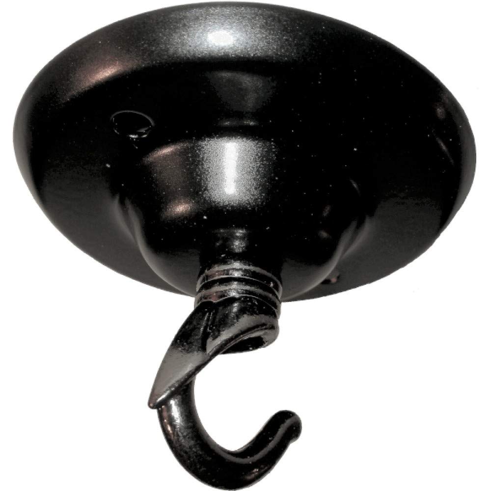 Art Deco Emporium 75mm Vintage Style Ceiling Rose with Art Deco Style Hook in Matte Black Finish and Matching Black Fixing Screws